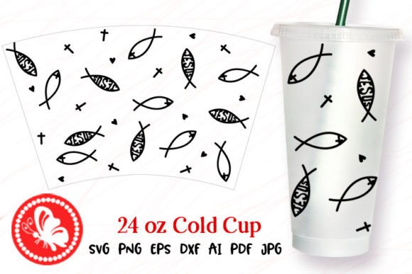 24oz Cup Wrap Jesus Fish Graphics for Faith Crafts